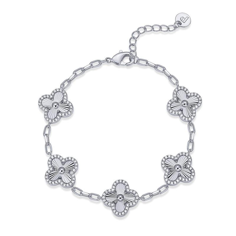 14K Gold Plated Clover Bracelet for Women with CZ Four Leaf Flower Charm