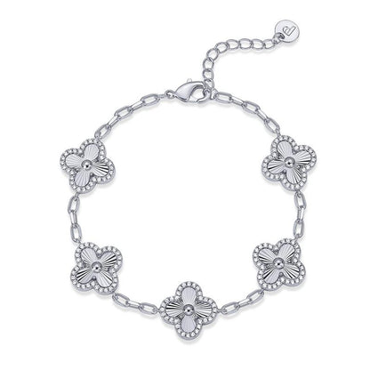 14K Gold Plated Clover Bracelet for Women with CZ Four Leaf Flower Charm