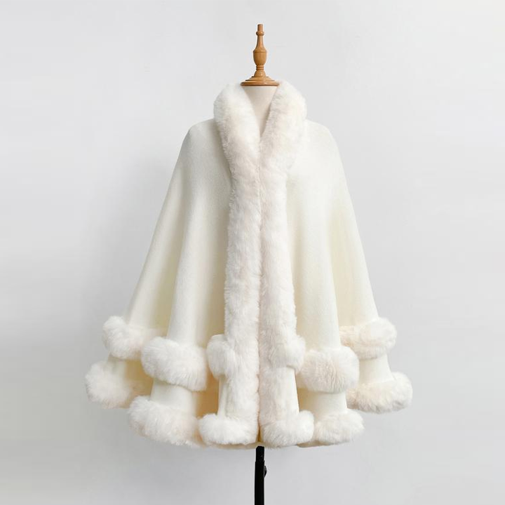 Luxury Plush Hooded Cape Shawl with Imitation Fur