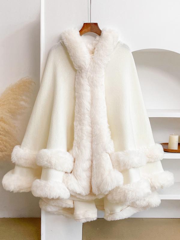 Luxury Plush Hooded Cape Shawl with Imitation Fur